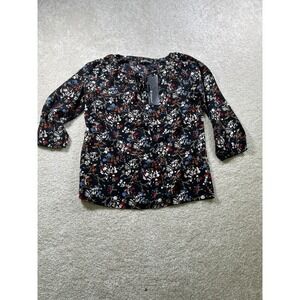 Allegra K Womens Size XS Black Tunic Top Whimsigoth Dark Floral‎ 3/4 Sleeve New